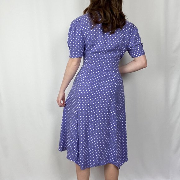 Vintage Cottagecore Puff Sleeve Button Up Pleated Midi Short Sleeve Summer Dress - Picture 5 of 9
